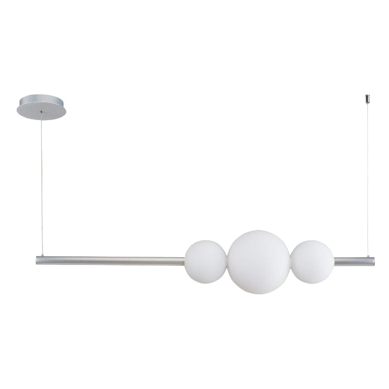 Abra Brushed Aluminum Abra Linear Bar Pendant with Up-Down Illumination and 3 Opal Glass Orb's 10024PN