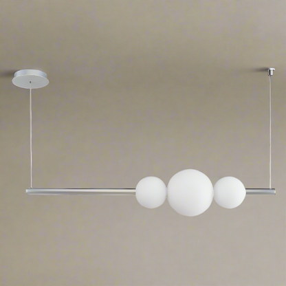 Abra Linear Bar Pendant with Up-Down Illumination and 3 Opal Glass Orbs