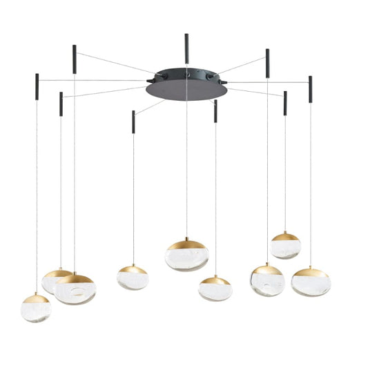 Abra Matte Black & Brushed Brass Abra 9- Light Octopus Pendant with Teardrop Crystal 10064PN