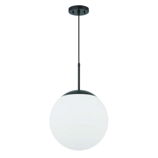 Craftmade Craftmade Gaze 14" 1 Light Round Pendant in Flat Black, White Glass 56893-FB-WG